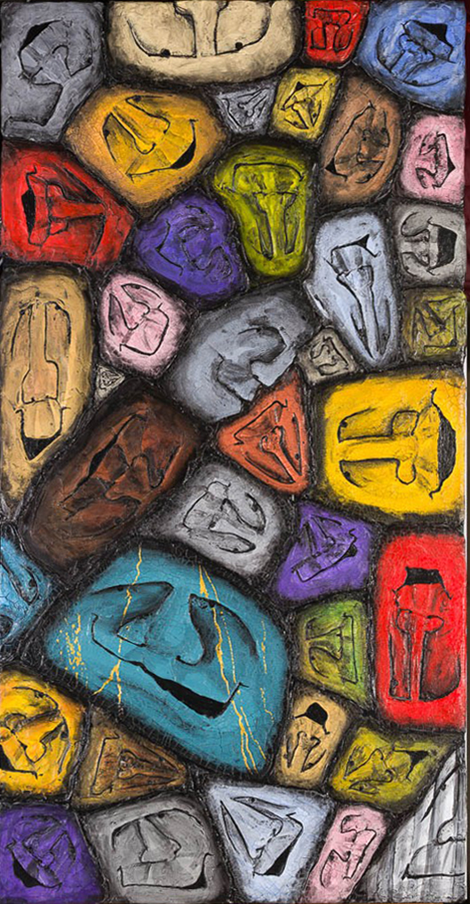 Every Which Way But Loose &mdash; Rocky Faces Molded on a wooden board